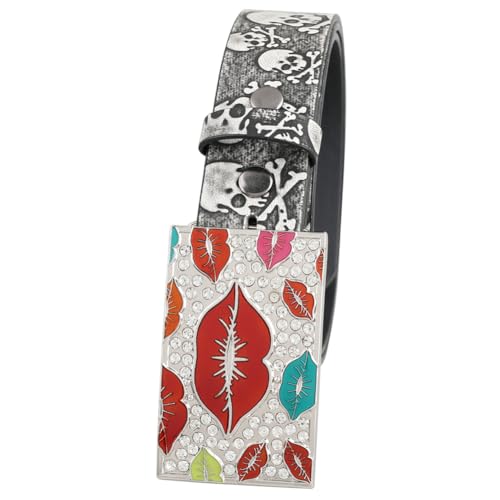 Western Personalized Belt for Men Women Bling Rhineston Buckle Fashion Punk Belts for Jeans Pants Dress,Gray,120CM/47.3''2