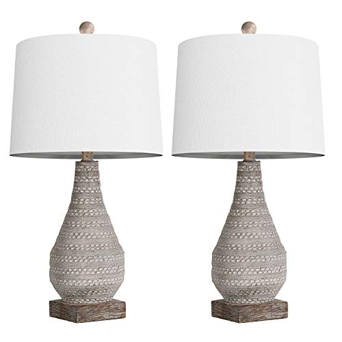 BOBOMOMO Retro 24.8'' Table Lamp Set of 2 for Bedroom Living Room Traditional Nightstand Lamps with White Fabric Shade