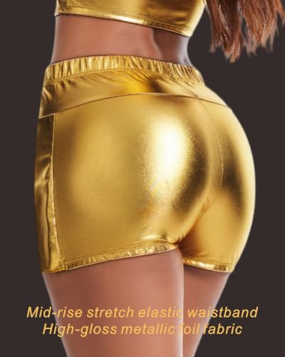 RanZZRan Women's Metallic Shorts Shiny Rave Dance Bottoms for Festival — view 4
