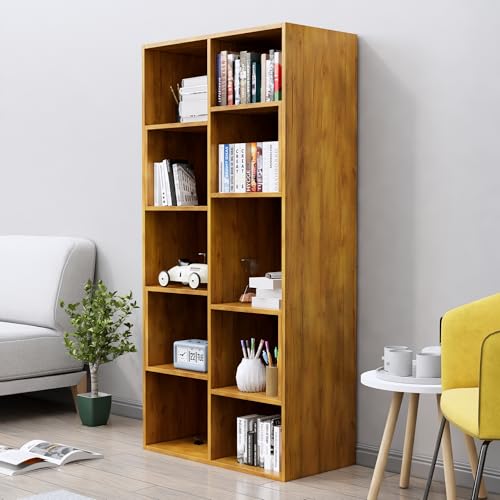 Image of Bniture 10 Tier Engineered Wood Open Book Shelf Wooden Bookshelf for Home, Kids Room & Study Room | Multipurpose Free Stand Corner Book Organizer for Library Room, Office | Giant Wood