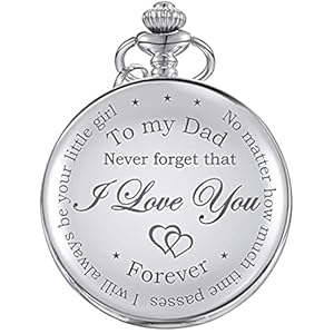Dad Gift from Daughter to Father Engraved Pocket Watch – No Matter How Much Time Passes, I Will Always Be Your Little Girl (Silver)