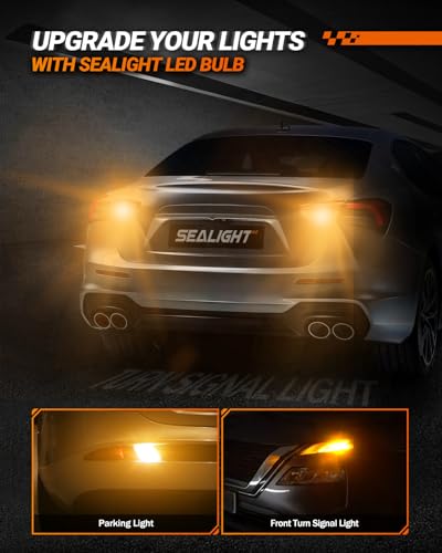 Image of SEALIGHT LED Turn Signal Bulb, 3157 LED Bulbs Amber Yellow, 1000% Brighter 3156 3457A 4057 4157 LED Light for Front Rear Turn Signal Light, Marker Parking Lights, Pack of 2
