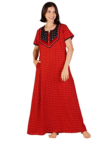 Image of Evolove Women's Cotton Long Maxi Night Gown Nighty Dress with Pocket & Stylish Button, Super Soft Comfortable (LNG-Button)