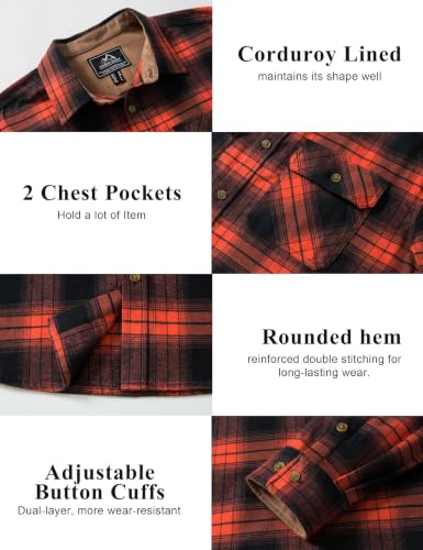 Image of Cotrasen Mens Flannel Shirts Cotton Plaid Button Down Shirt | Long Sleeve, Corduroy Collared, Soft,Breathable, Work, Western, Trendy, Casual Classic Flannel Shirt with Pocket