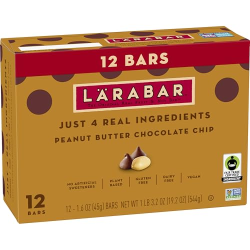 Larabar Peanut Butter Chocolate Chip, Fruit and Nut Bars, Gluten Free and Vegan, 19.2 oz, 12 Ct