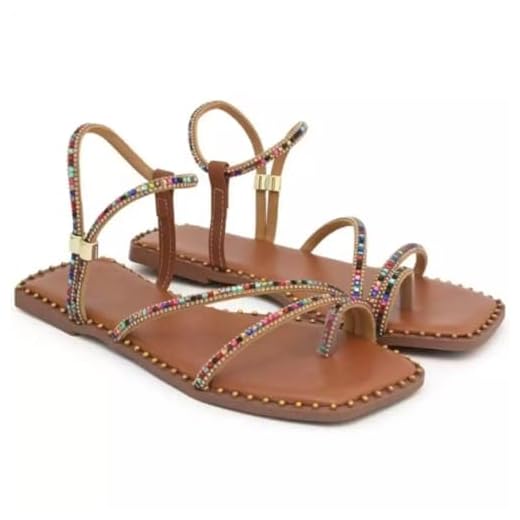 Sandália Rasteira Papete Feminina Conforto Strass Brilho-Caramelo (tamanhos: 35-36-37-38)