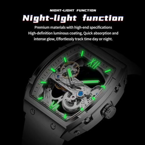 Image of OLEVS Skeleton Mechanical Watch Men Self Winding Luxury Business Dress Male Watch Wrist Watches Calendar Red Watches