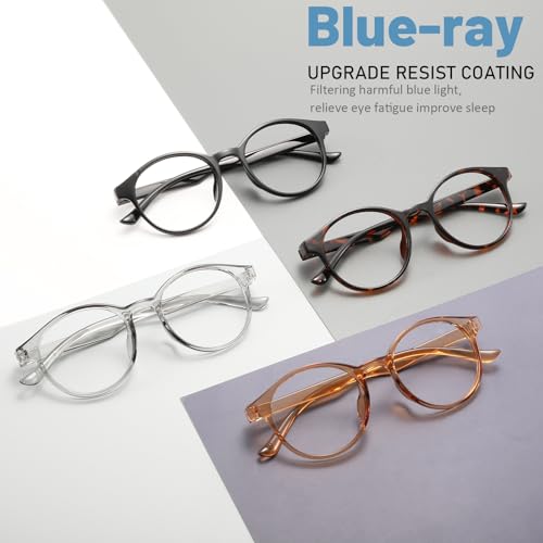 Image of Przene 4 Pack Blue Light Blocking Glasses for Women Men,Retro Round Computer Gaming Glasses Anti Eye Strain /UV /Glare (Standard, Mixed Color-C3)