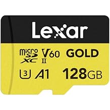 Lexar 128GB Professional Gold Micro SD Card, UHS-II, C10, U3, V60, A1, Full HD, 4K, Up to 280/100 MB/s microSDXC Memory Card, for Drones, Action Cameras, Portable Gaming Devices LMSGOLD128G-BNNNG
