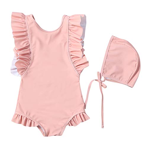 Giulot Toddler Baby Girl Swimwear One Piece Swimsuit Bikini Bathing Suit Rompers Beach Outfit Vest Swim Clothes with Hat Pink