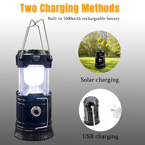 XTAUTO Collapsible Portable Led Camping Lantern Lightweight Waterproof Solar Usb Rechargeable Flashlight Survival Kits For Indoor Outdoor Emergency Light Power Outages Hiking Hurricane 4-Pack,White