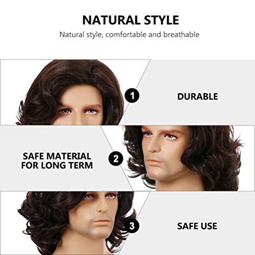 PIXNOR Mens Elegante Peruca Inclinado Estrondo Franja Peruca Sintética Festa Cosplay Peruca