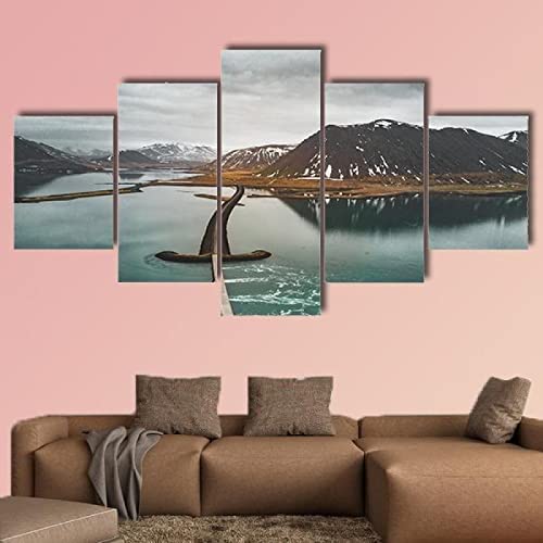 Tableau Multi Panneau 5 Parties Porte Montagnes Paysages De Montagne (L/Sans Cadre 150 X 80 Cm) Art Mural Motif Moderne Impression Sur Toile Intissee, Tableau...