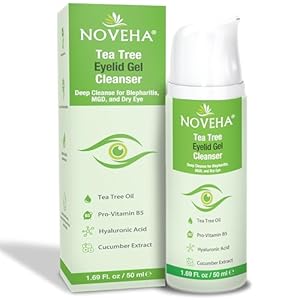 NOVEHA Tea Tree Eyelid Gel Cleanser – for Blepharitis, MGD, and Dry Eye with Pro-Vitamin B5, Hyaluronic Acid, and Cucumber Extract – Gentle Cleansing, Soothes Itchy Eyelid and Burning Eyes – 50mL