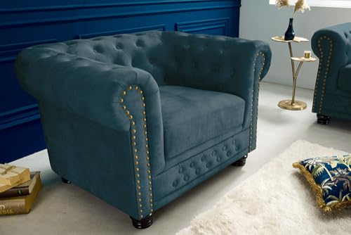 Riess Ambiente Barocker Sessel Chesterfield - Petrol - Sessel aus Samt, Federkern goldene Nieten mit Knopfheftung – Bild 3