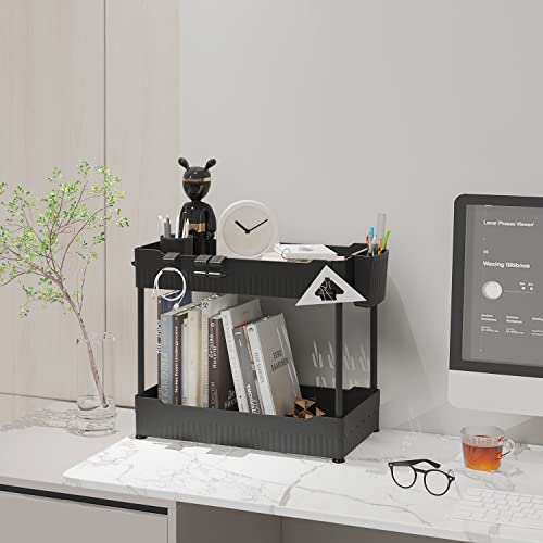 Sevenblue 2 Pack Under Sink Organizers And Storage,Under Bathroom Cabinet Organizer With Hooks Hanging Cup,Multi-Purpose Storage Shelf For Bathroom Kitchen,Black,2 Pack #TOP6