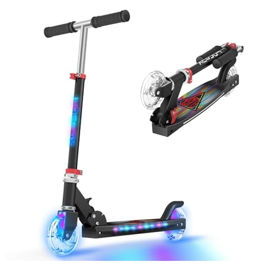 TONBUX Trottinette Enfants 6 Ans, Trotinette Enfants avec Poteau D'éclairage Cool, Roues et Pont, Trottinette à Hauteur Réglable sur 4 Niveaux, Trottinette Légère et Pliable de 5 à 12 Ans, Noir