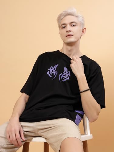 Image of Rigo Back Printed Half Sleeves Round Neck Oversized T-Shirt for Men | Drop Shoulder T-Shirt for Men | Loose Baggy Fit T-Shirt for Men