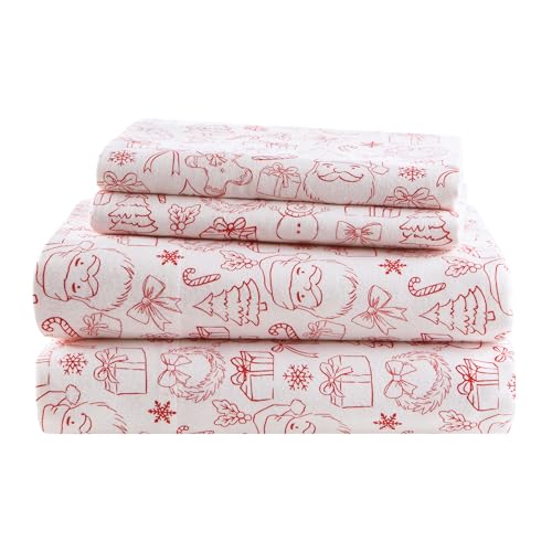 Image of Intelligent Design Flannel Sheets Twin, Cozy Soft 100% Cotton Flannel Bedding, Printed Warm Twin Sheets Set, Ultra Soft Cold Weather Bed Sheet Set, Holiday Doodles, 3 Piece