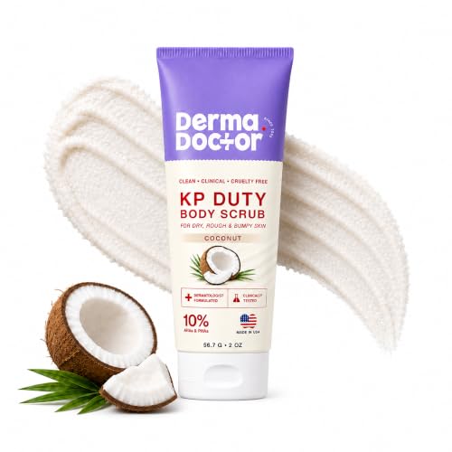 Image of DERMAdoctor KP Bump Eraser Coconut Body Scrub with 10% AHAs + PHAs for Keratosis Pilaris, Dry, Rough & Bumpy Skin, Dermatologist Formulated Exfoliating Scrub with Glycolic and Lactic acids - 2 fl oz