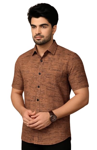 Men's Khadi Cotton Half Sleeve Casual Shirt Lightweight Breathable Summer Shirt for Men Regular Fit Solid Plain Stylish Shirt