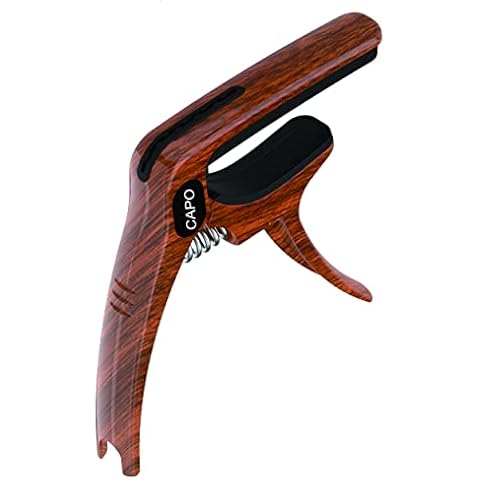 Guitar Capo by Elrido, Capos 3 in 1 Guitar Capo with Pick Holder for Acoustic and Electric Guitars, Guitar Player Capo for Ukulele,Guitar Accessories (Wood color x 1) Cover