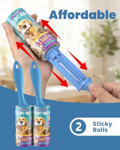 Image of POPCHOSE Lint Roller for Pet Hair Extra Sticky, 180 Sheets with 2 Handles