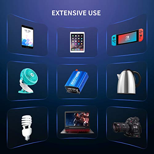 Kinverch 500W Continuous/1000W Peak Car Power Inverter DC 12V to AC 110V Adapter with 2 AC Outlets and 2A USB Charging Port