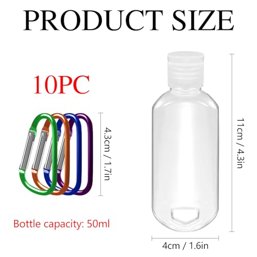 10Pcs Refillable Travel Bottles Containers with-Clip Leakproof Empty Squeeze Container Travel Portable Empty Hand Sanitizer Bottles,Containers for Toiletry Shampoo Lotion (Hook Color Random)2