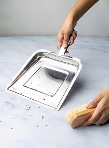 Image of Puno Heavy Duty Stainless Steel Dustpan for Floor Cleaning | Rustproof Metal Dust Collector with Handle for Home & Commercial Use
