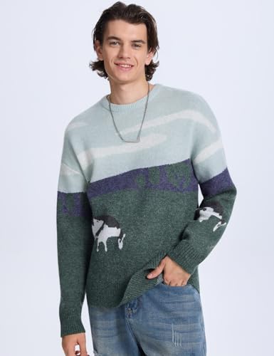 Flygo Men's Cow Sweater Harajuku Oversized Sweaters Chunky Casual Knit Pullover Jumper Fall Winter Fashion2