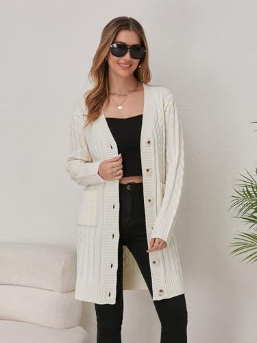 Image of Womens Cardigan Sweaters Cable Knit Sweater 2026 Fall Winter Chunky Open Front Button Down Coats with Pockets