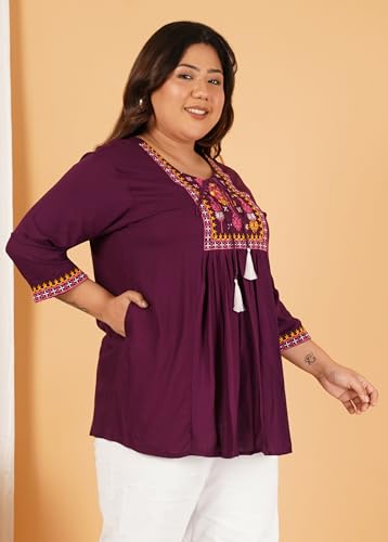 Image of Indietoga Women's Plus Size Viscose Rayon Embroidered Regular Fit Tops (2XL to 7XL)
