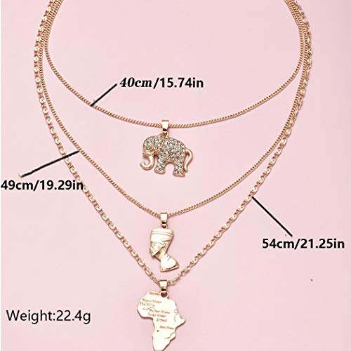 ACEDRE Africa Map Choker Necklace Crystal Elephant Layered Pendant Necklace Chains Gold Gothic Egyptian Queen Beach Adjustable Jewelry Dainty Accessory for Women2