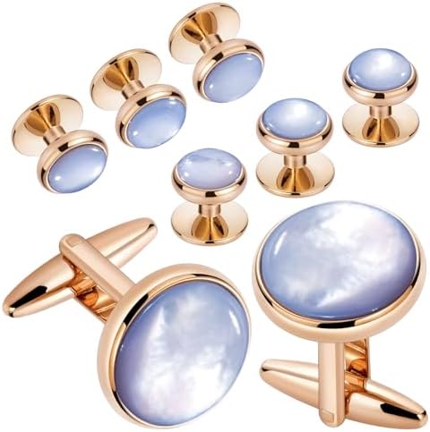 Hawson, Silver Enamel Shirt Cufflinks & Buttons Set for Men - Wear to Work or Wedding