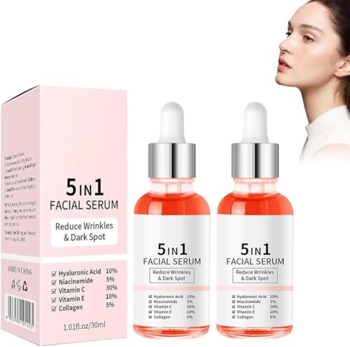 Finones - Suero vitamínico para la piel, suero reafirmante 5 en 1, suero reafirmante antiarrugas, sueros para toda la cara y el cuerpo, esencia reafirmante con ácido hialurónico, nutritivo e