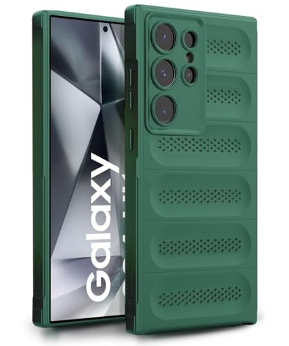 Image of WOW IMAGINE Ultimate Silicone Back Cover Case for Samsung Galaxy S24 Ultra 5G | Heat Dissipation Thin Soft TPU | 360 Camera Protection | Breathable Cooling Holes - Forest Green