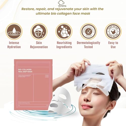 Image of Bio-Collagen Real Deep Mask, Hydrating Overnight Hydrogel Face Mask, Pore Minimizing, Skin Firming, Elasticity Improvement, Anti-Aging Sheet Mask, 34g (PACK OF 1)