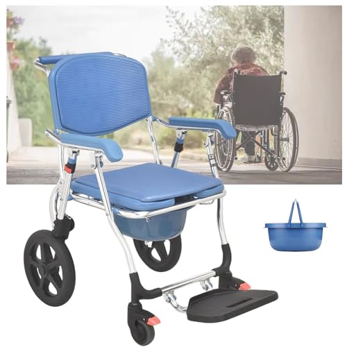 Sedia Comoda Pieghevole WC per Anziani con Rotelle, Sedia WC Comoda per Anziani Disabili, Sedia da Toilette Mobile con Freno e Vasino, Impermeabile e Antiscivolo, Capacità 150 kg