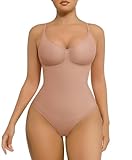 FeelinGirl Shapewear Bodysuit for Women Tummy Control Seamless Sculpting Snatched Waist Body Suit Shaper Thong Skin M-L