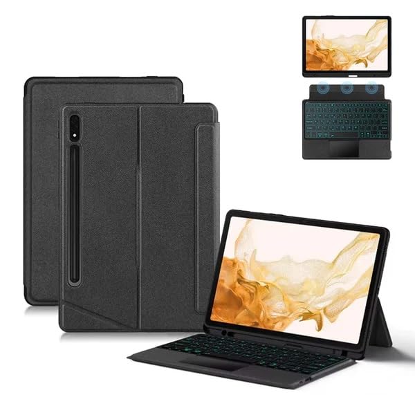 Image of Keyboard Case Compatible for Samsung Galaxy Tab S7+ / S7 FE / S8+12.4inch with Touchpad, Smart 7 Colors Backlits, Magnetic Detachable BT Keyboard Case (Detachable Trackpad, S7 FE 12.4 inch)