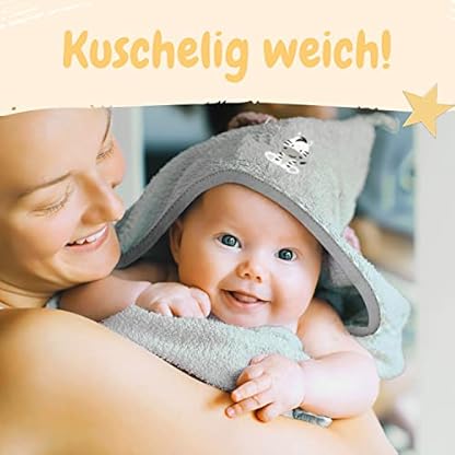Baby Kapuzenhandtuch im Set mit 2 Waschlappen Oeko-Tex Standart 100 Zertifiziert. Baby Badetuch aus weichem Frottee. Erstausstattung Babyhandtuch mit Kapuze, Baumwolle, 80 x 80 cm, Zebra Grau – Bild 3