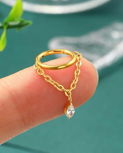 COCHARM 16g Titanium Dangle Chain Helix Earrings Gold Dangling Rook Hoop Piercing Jewelry, 8mm Dangly Chain Gold Helix Ring Surgical Steel Rook Earring for Women Men4