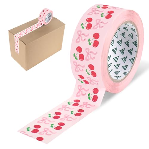 Whaline Cherry Bow Packing Tape 100 Yard Pink Coquette Sticky Wrapping Tape Waterproof Shipping Tapes for Small Business DIY Crafts Box Supplies