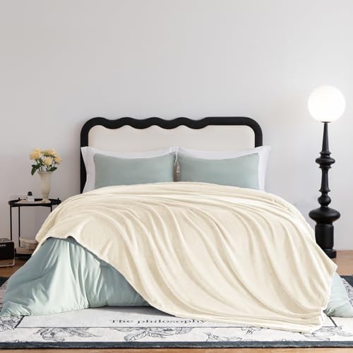 CozyLux Kuscheldecke Flauschig Decke Sofa 150x200 cm für 4 Jahreszeiten - Weich/Warm/Leicht Sofadecke Wohndecke Couchdecke für Sofa/Bett/Couch, Flanell Fleecedecke 150x200cm Creme