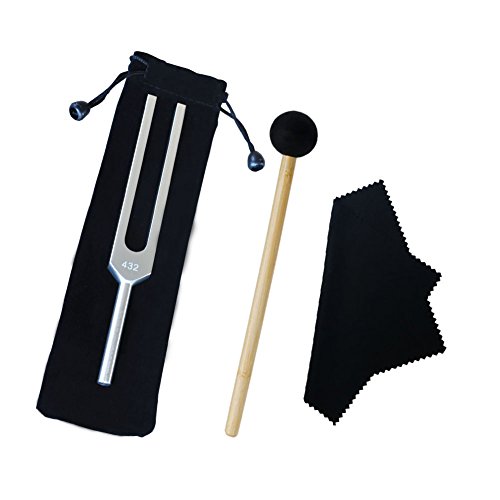 Mr. Sleeply Tuning Fork 432 Hz, Non-Magnetic Aluminum Alloy Tuning Fork for Violin Piano Guitar with Mallet & Cleaning Cloth Bag Healing Tuned Tuning Fork