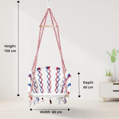 Image of Swingzy Premium D-Shape Swing Chair with Cotton Ropes for Kids & Adults | Durable Hanging Seating for Home Decor | Balcony | Patio Use | Indoor Outdoor Hanging Chair with Accessories (Multicolor)