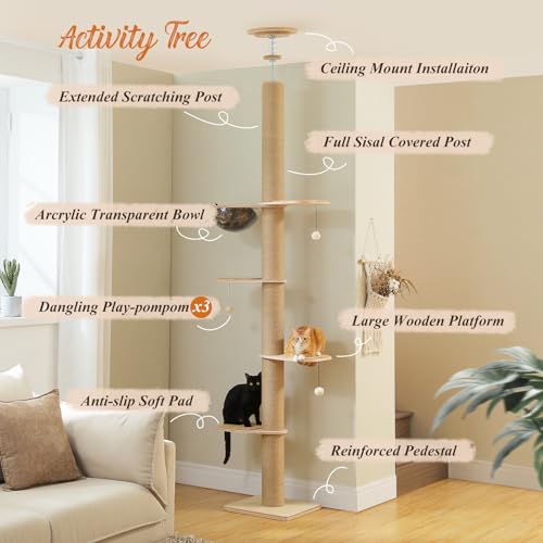 Árbol para gatos ajustable de madera sólida, 79-103 in alto miniatura 6