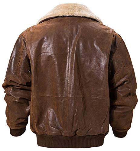 Image of FLAVOR Men's Real Leather Bomber Jacket with Removable Fur Collar Aviator