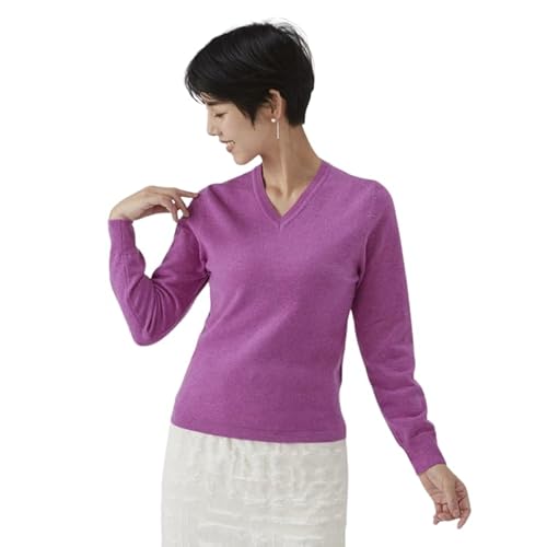[Lサイズ]日本製 カシミヤ100% レディース Vネック パープル